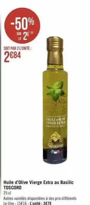 Géant Casino Huile D'olive Vierge Extra Au Basilic Toscoro offre