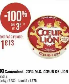 Géant Casino Camembert 20% M.g. Cœur De Lion offre
