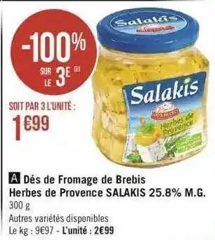 Dés De Fromage De Brebis Herbes De Provence Salakis 25.8% M.g.