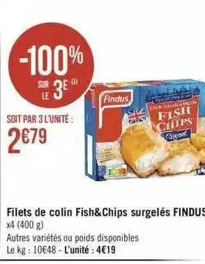 Géant Casino Filets De Colin Fish & Chips Surgelés Findus offre