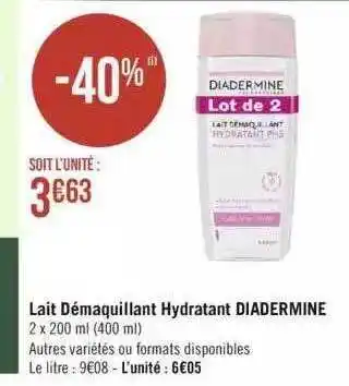 Géant Casino Lait Démaquillant Hydratant Diadermine offre