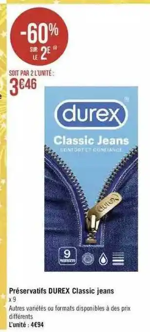 Géant Casino Préservatifs Durex Classic Jeans offre