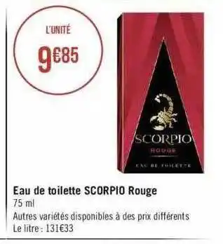 Géant Casino Eau De Toilette Scorpio Rouge offre