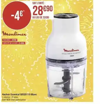 Géant Casino Hachoir Essential Dj520110 Blanc Moulinex offre