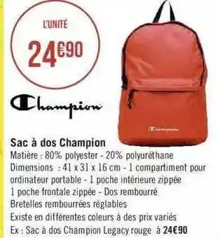Géant Casino Sac à Dos Champion offre