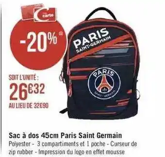 Géant Casino Sac à Dos 45 Cm Paris Saint Germain offre