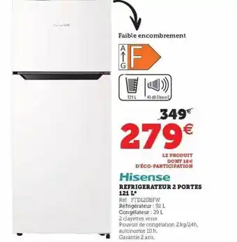 Hyper U Réfrigérateur 2 Portes 121l Hisense offre