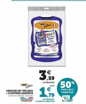 Hyper U Ardoise Bic Velleda + 8 Feutres Assortis offre