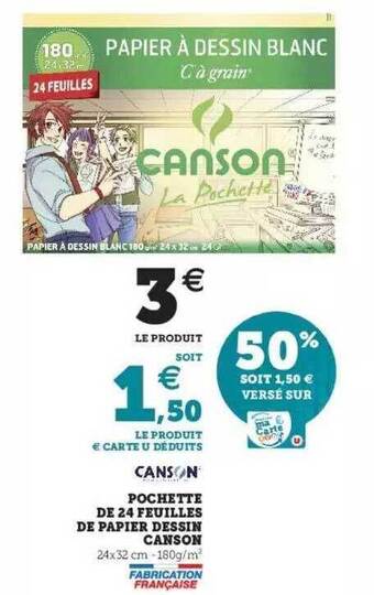 Hyper U Pochette De 24 Feuilles De Papier Dessin Canson offre