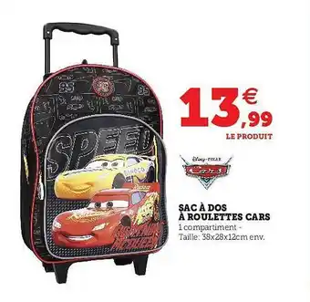 Hyper U Sac à Dos à Roulettes Cars offre