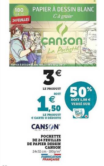 Hyper U Pochette De 24 Feuilles De Papier Dessin Canson offre
