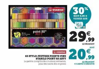Hyper U 65 Stylo-feutres Pointe Fine Stabilo Point 88 Arty offre