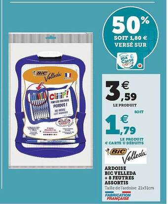 Hyper U Ardoise Bic Velleda + 8 Feutres Assortis offre
