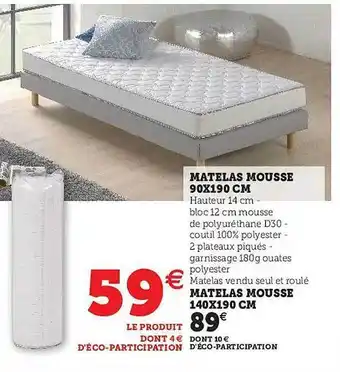 Hyper U Matelas Mousse 90x190 Cm offre