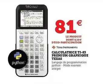 Hyper U Calculatrice Ti-83 Premium Graphique Texas offre