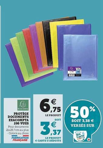 Hyper U Protège Documents Exacompta 200 Vues offre