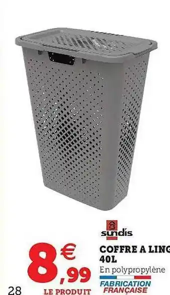 Hyper U Sundis Coffre à Linge 40l offre