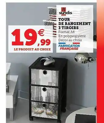 Hyper U Sundis Tour De Rangement 3 Tiroirs offre