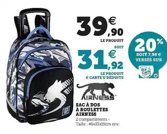 Hyper U Sac à Dos à Roulettes Airness offre
