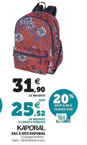 Hyper U Sac à Dos Kaporal offre