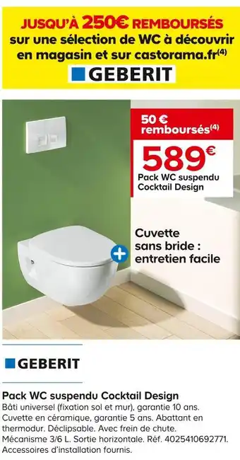 Castorama Geberit pack wc suspendu cocktail design offre