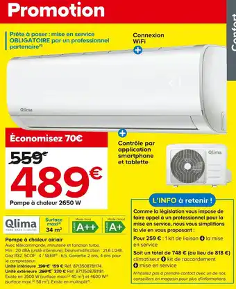 Castorama Qlima pompe à chaleur air/air offre