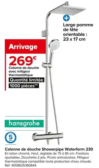 Castorama Hansgrohe colonne de douche showerpipe waterform 230 offre