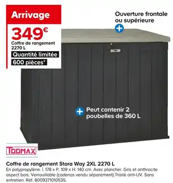 Castorama Toomax coffre de rangement stora way 2xl 2270 l offre