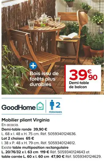 Castorama Goodhome mobilier pliant virginia offre