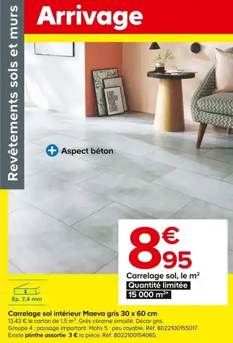 Castorama Carrelage sol intérieur maeva gris 30 x 60 cm offre