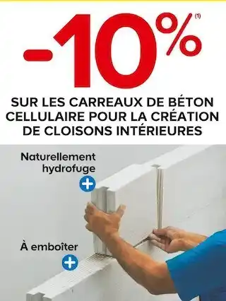 Castorama Bon plan sur les carreaux de béton cellulaire pour la création de cloisons intérieures offre