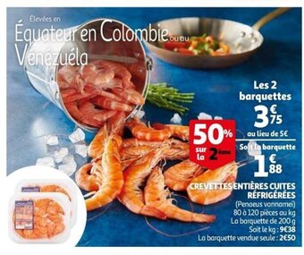 Auchan Crevettes Entiéres Cuites Réfrigérées offre