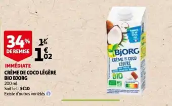 Auchan Crème De Coco Légère Bio BJorg offre