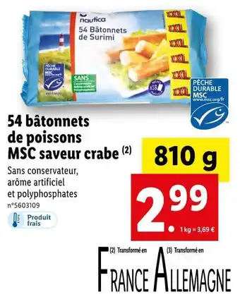 Lidl 54 bâtonnets de poissons msc saveur crabe offre