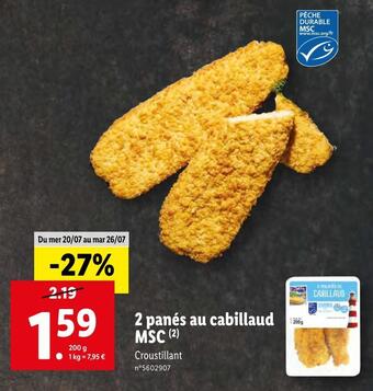 Lidl 2 panés au cabillaud msc offre