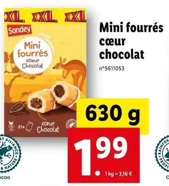 Lidl Sondey mini fourrés cœur chocolat offre