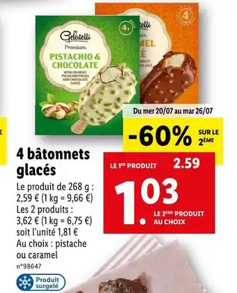 Lidl Gelatelli 4 bâtonnets glacés offre