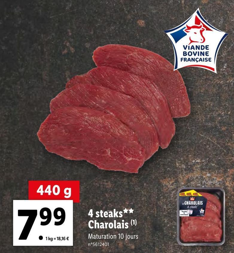 Promo 4 steaks charolais chez Lidl