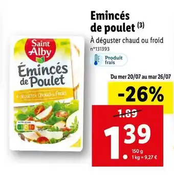 Lidl Saint alby emincés de poulet offre