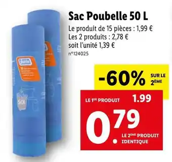 Lidl Purio sac poubelle 50 l offre