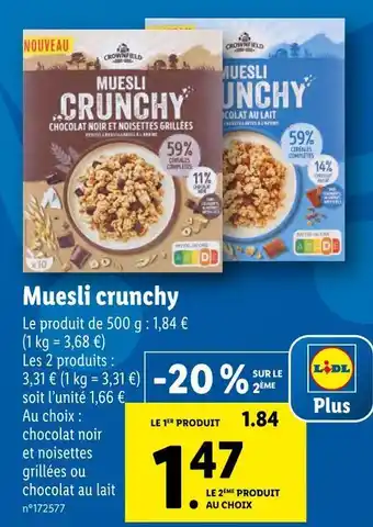 Lidl Crownfield muesli crunchy offre