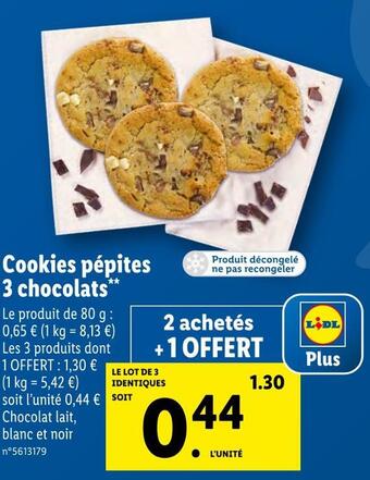 Lidl Cookies pépites 3 chocolats offre