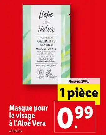 Lidl Liebe die natur masque pour le visage à l'aloé vera offre