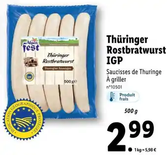 Lidl Alpen fest thüringer rostbratwurst igp offre