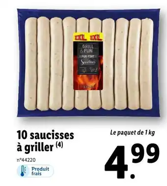 Lidl 10 saucisses à griller offre
