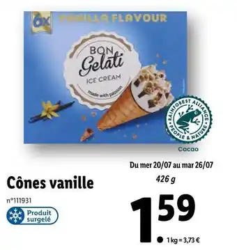 Lidl Bon gelati cônes vanille offre
