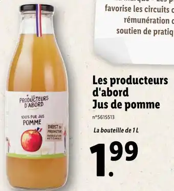 Lidl Les producteurs d'abord jus de pomme offre