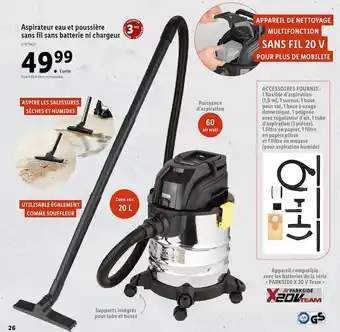 Lidl Aspirateur eau et poussière sans fil sans batterie ni chargeur offre
