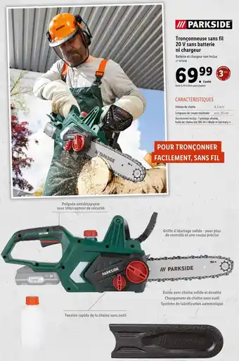 Lidl Parkside tronçonneuse sans fil 20 v sans batterie ni chargeur offre