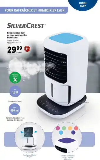 Lidl Silver crest rafraîchisseur d’air de table avec fonction brumisateur offre